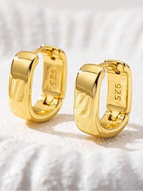 925 Gold Plated Sterling Silver Chunky Small Hoop Earrings